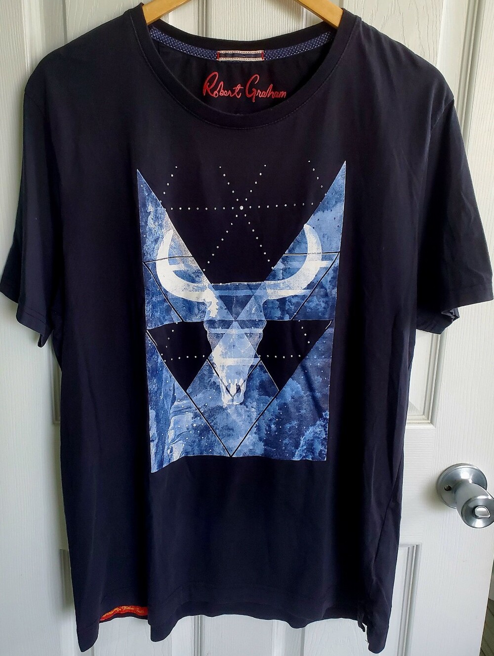 Robert Graham Blur/Blk Geometric Bull Skull Graphic Tee Short Sleeve XL Cowboy